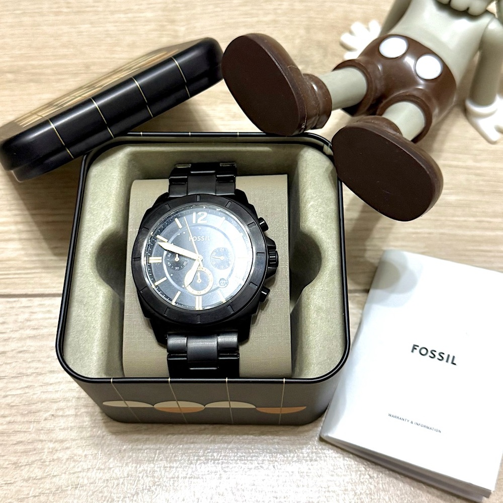 SOLD | Fossil FB‑03 Gold & Black Chronograph Watch – New with Tags & Box